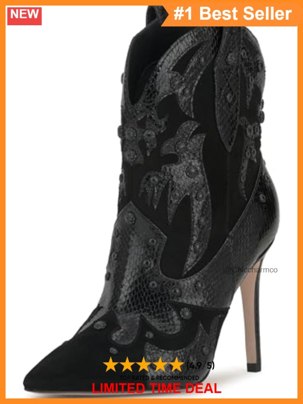 Leather Pointed Toe Stiletto Western Bootie